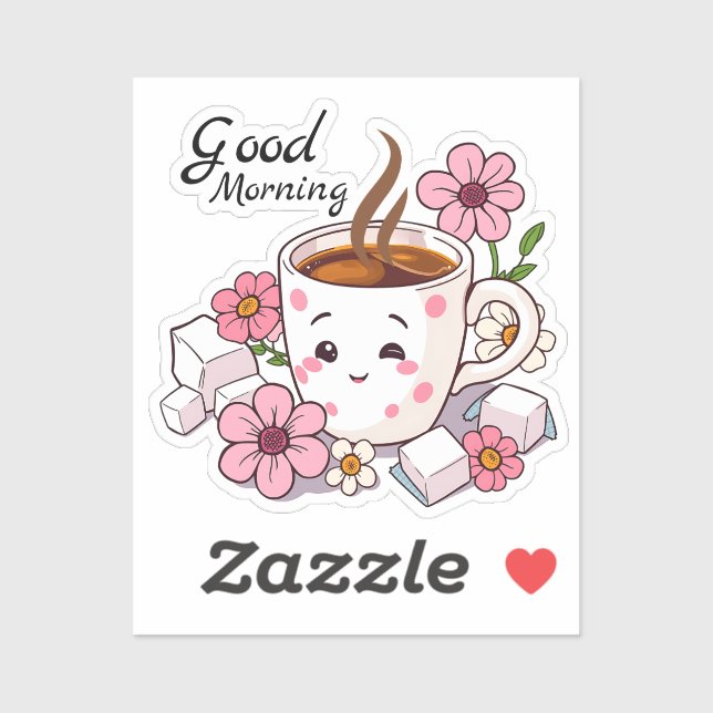 Sticker Bonjour | Café Cute Kawaii (Feuille)
