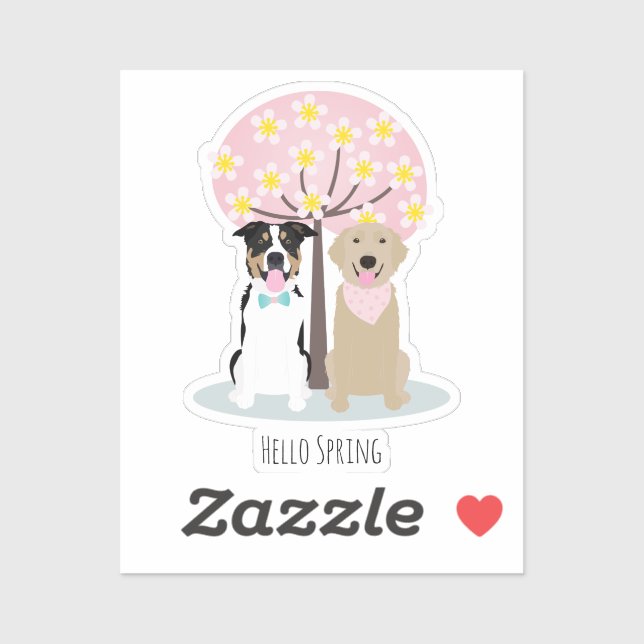 Sticker Bonjour Chiens De Printemps Par Cherry Blossom Arb (Feuille)