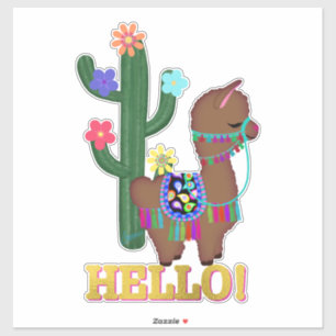 Sticker Bonjour !   Cute Llama et Cactus