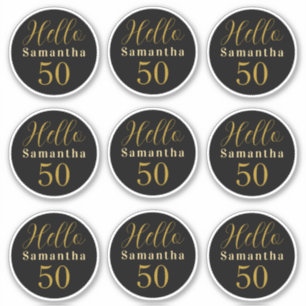 Sticker Bonjour Élégant 50 Noir Or Personnalisé Anniversai