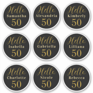 Sticker Bonjour Élégant 50 Noms Personnalisés Noir Or