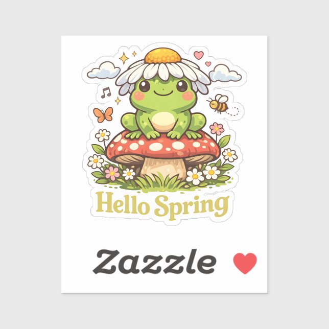 Sticker Bonjour Grenouille de Printemps – Esthétique Champ (Feuille)