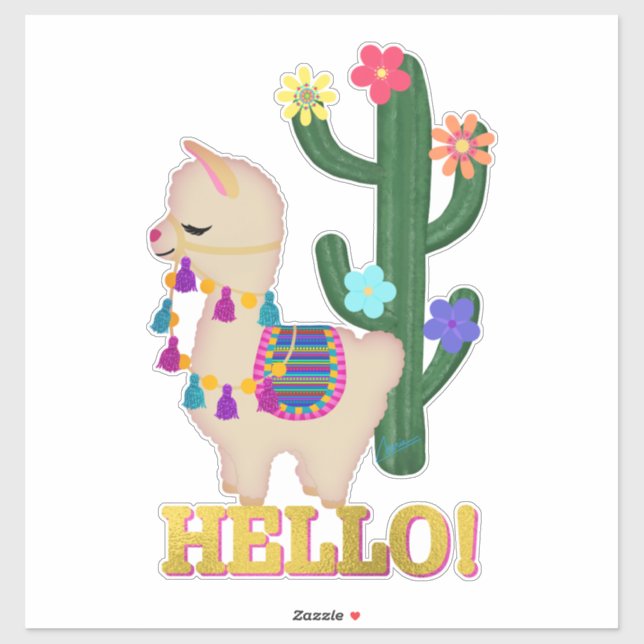Sticker Bonjour ! Llama et Cactus | Llama lunaire (Feuille)