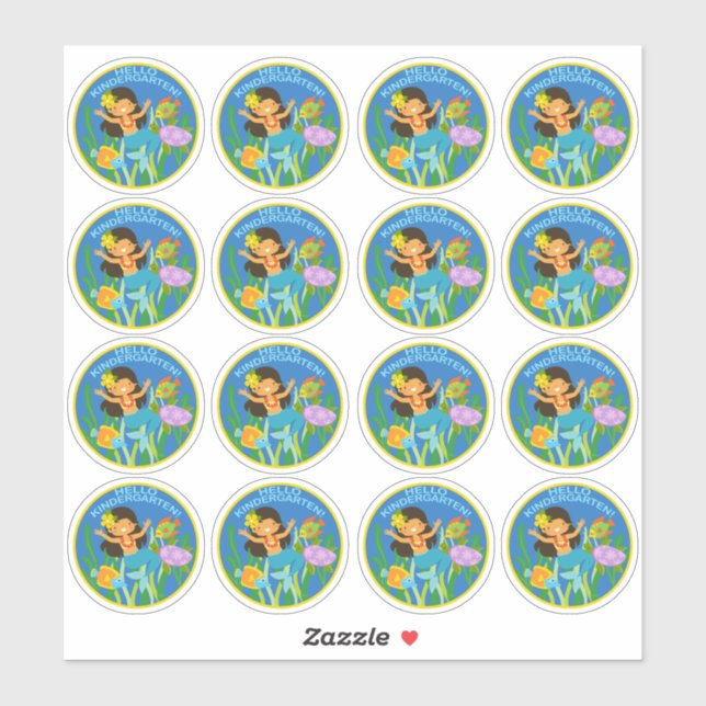 Sticker Bonjour maternelle ! Cute sirène (Feuille)