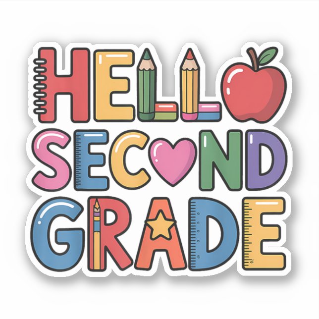 Sticker Bonjour Mette de 2e année Retour à l'école (Devant)