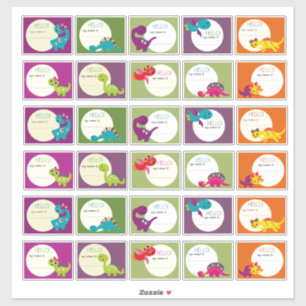 Sticker Bonjour Mon Nom Est Dinosaur Garçon Fille