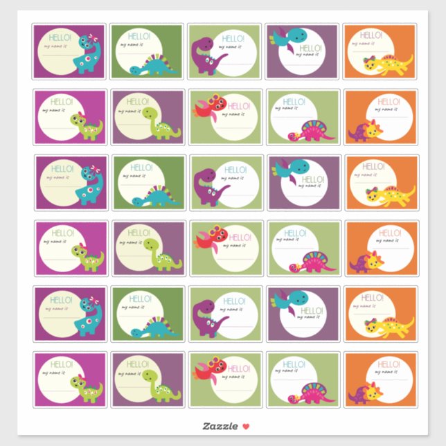 Sticker Bonjour Mon Nom Est Dinosaur Garçon Fille (Feuille)