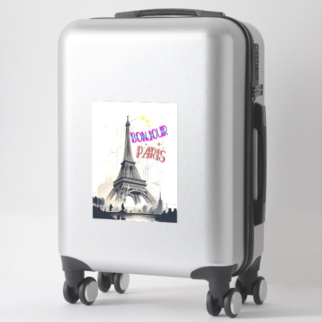 Sticker Bonjour Paris coloré (Sur valise)