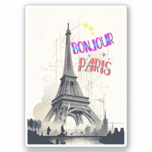 Sticker Bonjour Paris coloré