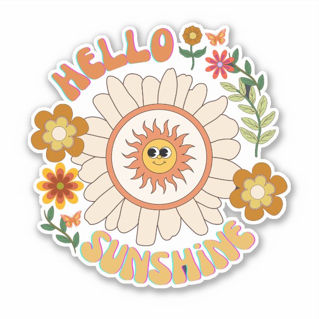 Sticker Bonjour Sunshine botanique fleurs hippie scrapbook (Devant)