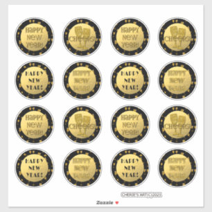 Sticker Bonne année ! Faux Gold Foil et Gold Parties scint