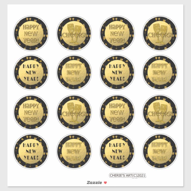 Sticker Bonne année ! Faux Gold Foil et Gold Parties scint (Feuille)