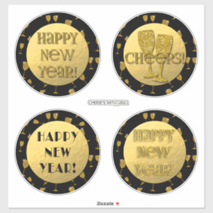 Sticker Bonne année Gold Faux Foil et Black