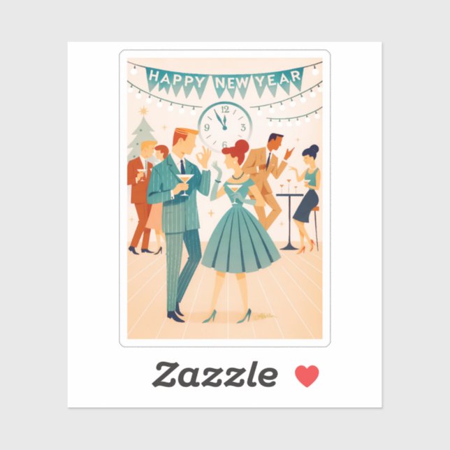 Sticker Bonne année Mid Century La danse du Martini (Feuille)