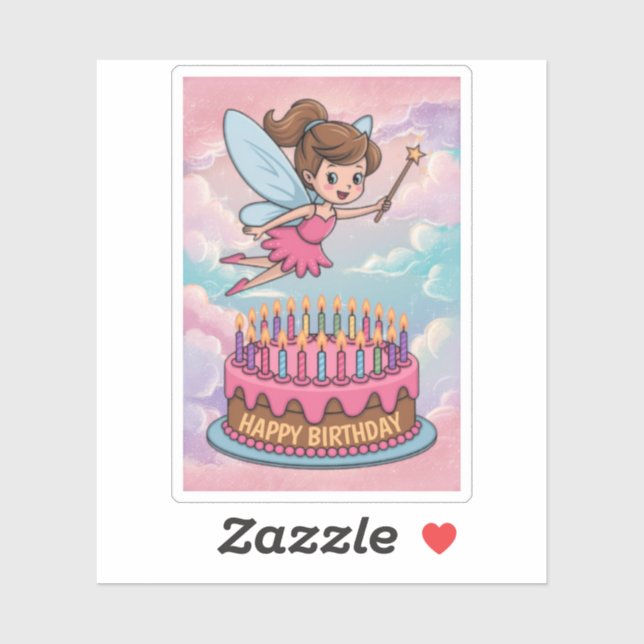 Sticker Bonne fête d'anniversaire Fée de dessin (Feuille)