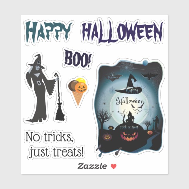 Sticker Bonne fête d'Halloween "Treat or Trick" - tendance (Feuille)