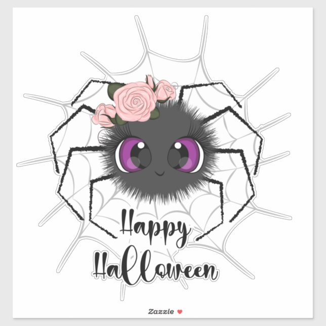 Sticker Bonne Halloween mignonne araignée avec Roses (Feuille)
