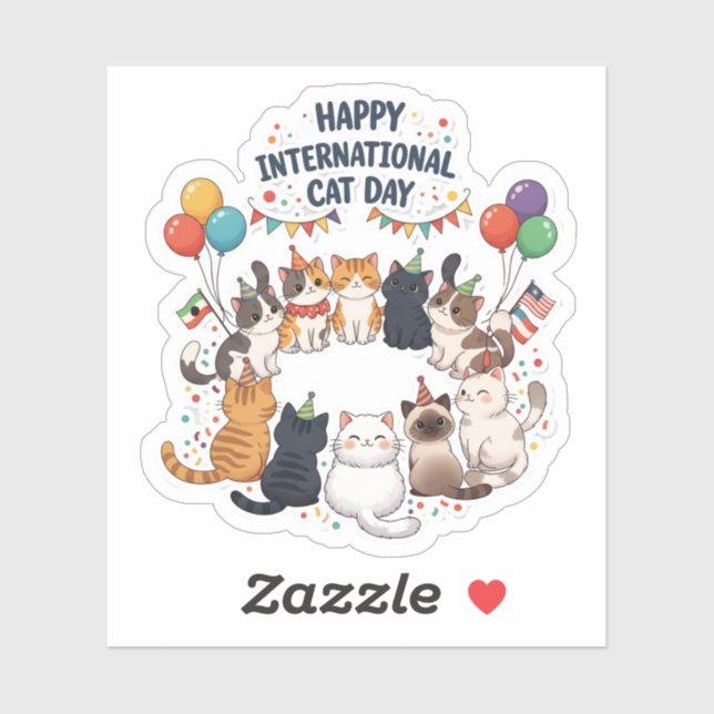 Sticker Bonne Journée Internationale du Chat - Célébration (Feuille)