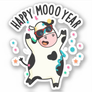Sticker Bonne Moo Année Funny Cow Pun
