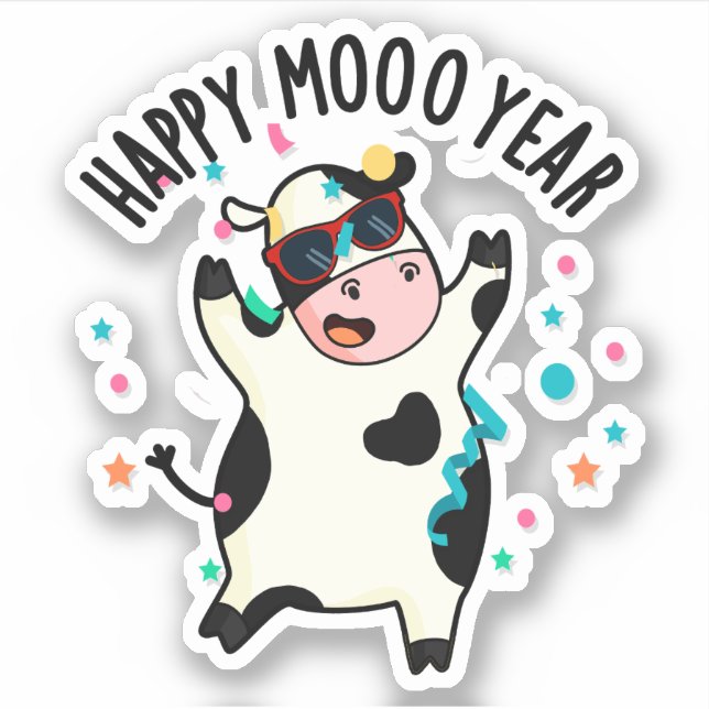 Sticker Bonne Moo Année Funny Cow Pun (Devant)