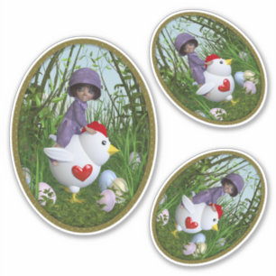 Sticker Bonne Pâques - équitation sur la poule