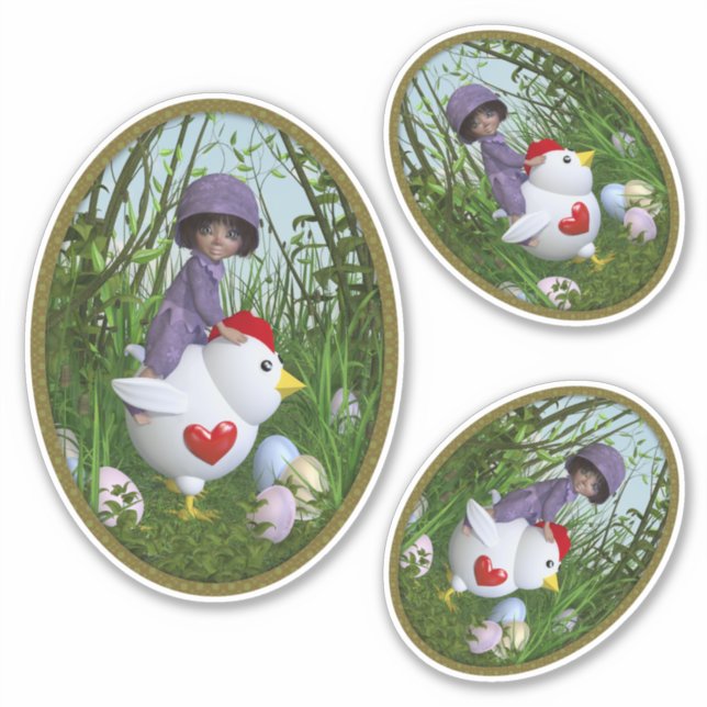 Sticker Bonne Pâques - équitation sur la poule (Devant)