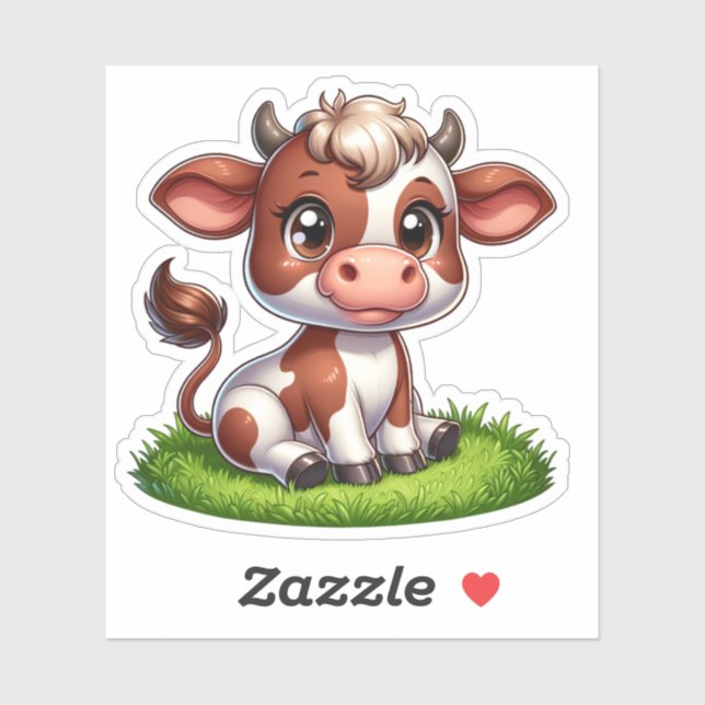 Sticker Bonne vache assise dans un pâturage (Feuille)