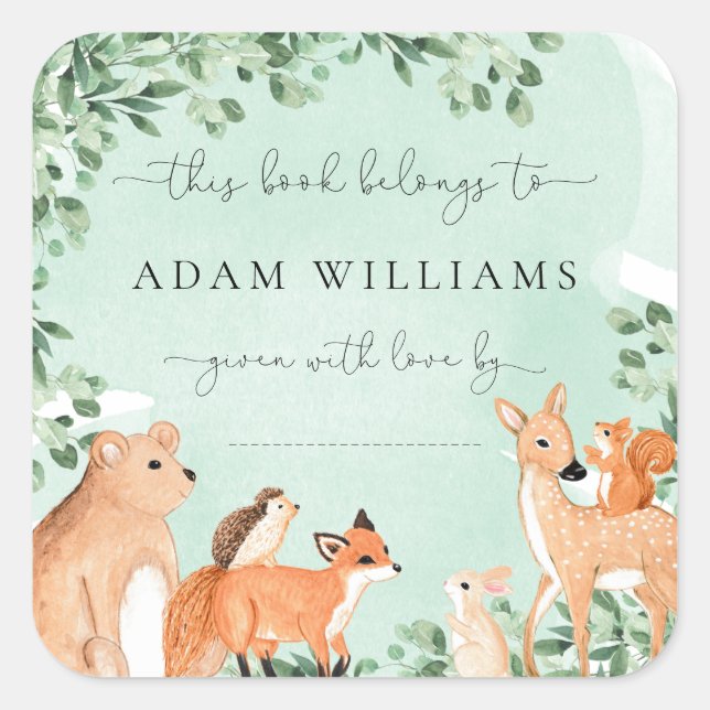 Sticker Bookplate Green Woodland Animaux (Devant)
