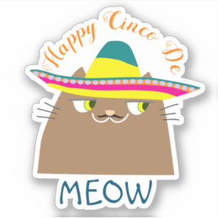 Sticker Booo Le Chat Joyeux Cinco de Mayo, Mignon Mexicain