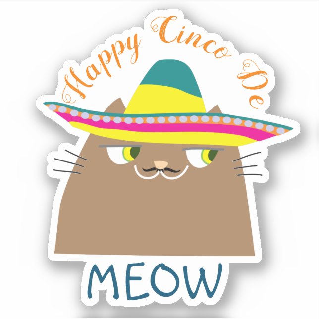 Sticker Booo Le Chat Joyeux Cinco de Mayo, Mignon Mexicain (Devant)