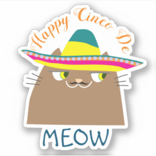 Sticker Booo The Cat Happy Cinco de Mayo, Cute Mexican