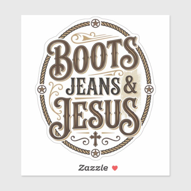 Sticker Boots Jeans & Jésus Foi Occidentale Vintage (Feuille)