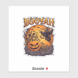 Sticker Booyah Halloween Citrouille Faucheuse Lune Orange_
