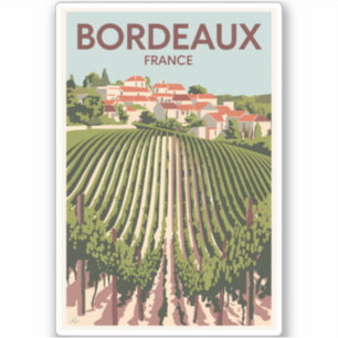 Sticker Bordeaux France Vineyard Travel Art Vintage