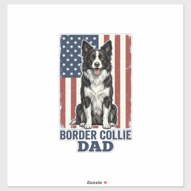 Sticker Border Collie Dad Patriotic Vintage Dog Shirt Desi (Feuille)