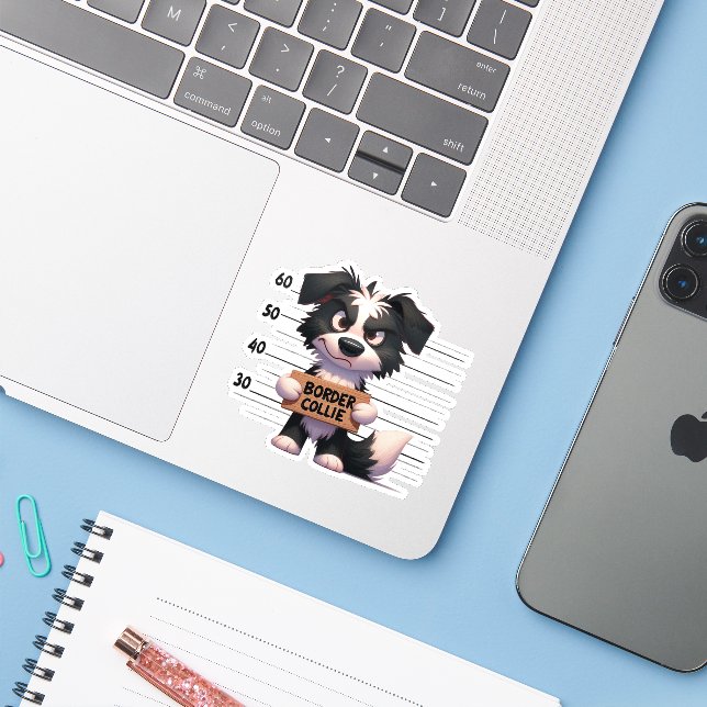 Sticker Border Collie vilain (Ordinateur portable avec iPhone)