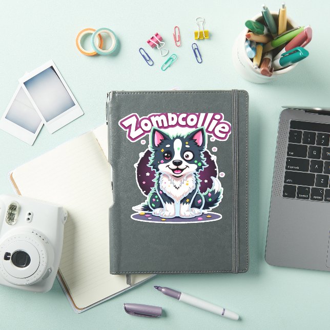 Sticker Bordure Collie BC Chien Zombie Halloween Essentiel (Couverture iPad)