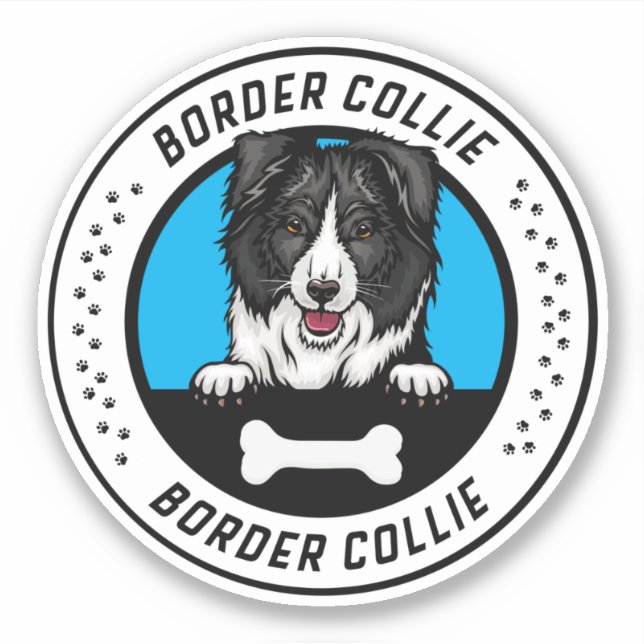 Sticker Bordure Collie Peeking Illustration Badge (Devant)