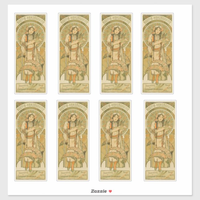 Sticker Bosnie-Herzégovine par Alphonse Mucha (1900) (Feuille)