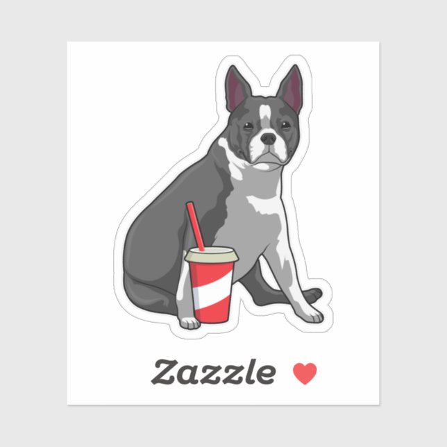 Sticker Boston Terrier with Drink (Feuille)