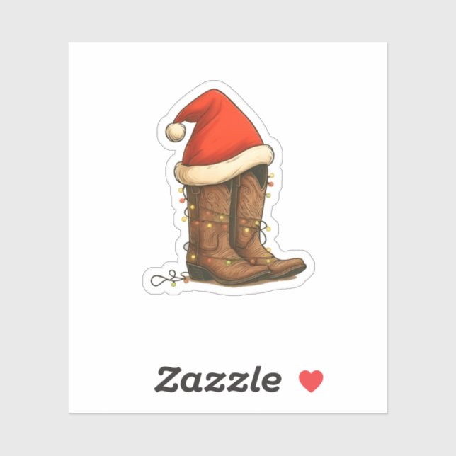 Sticker Botte Cowboy Noël Occidental Santa Hat (Feuille)