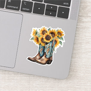 Sticker Bottes de cowboy rustiques et tournesols Étanche
