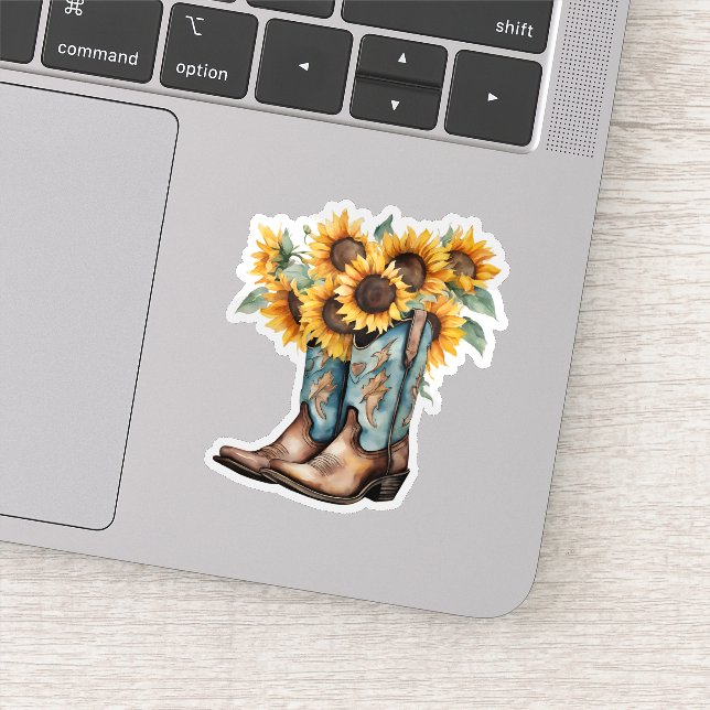 Sticker Bottes de cowboy rustiques et tournesols Étanche (Détail)
