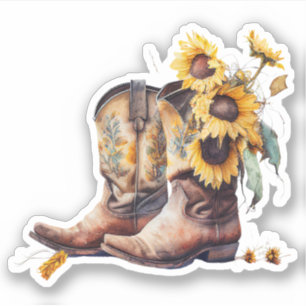 Sticker Bottes de cowgirl de tournesol