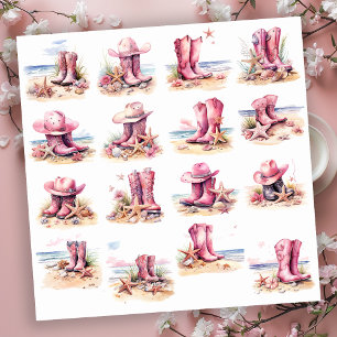 Sticker Bottes de cowgirl roses sur la plage