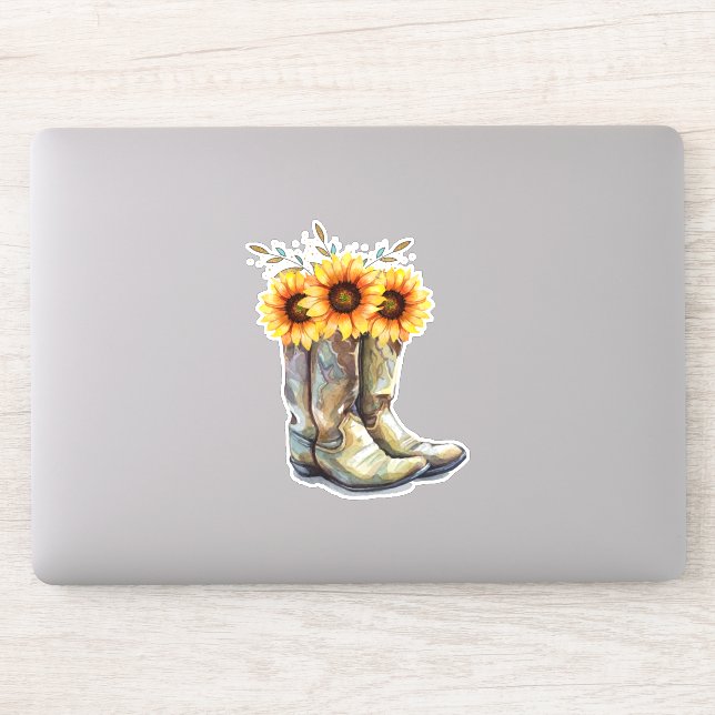 Sticker Bottes rustiques Cowboy avec tournesol (Ordinateur)
