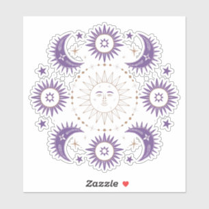 Sticker Bouchon céleste de soleil et de lune violet & or B