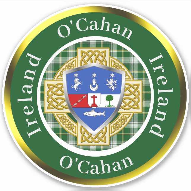 Sticker Bouclier irlandais O'Cahan & Croix celte personnal (Devant)