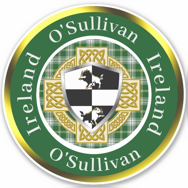 Sticker Bouclier irlandais O'Sullivan/Croix celtique Perso (Devant)