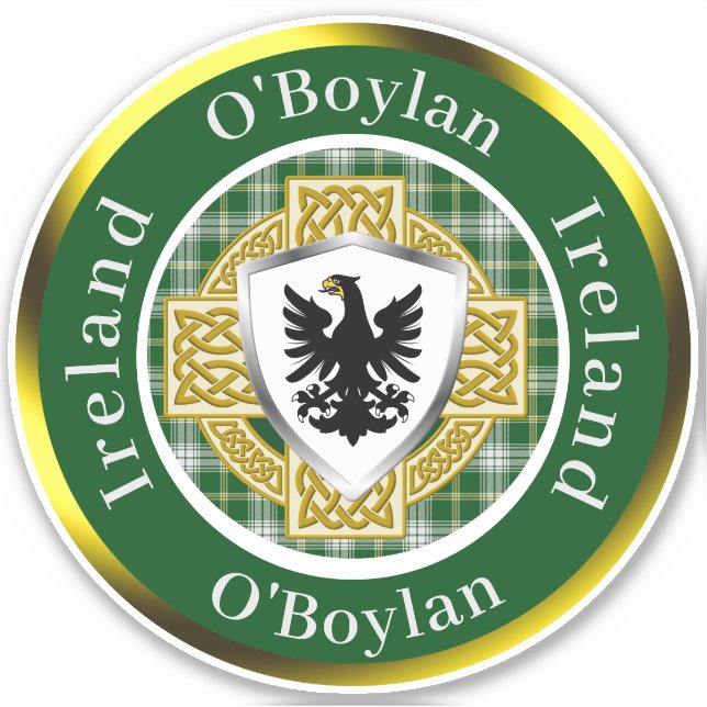 Sticker Bouclier O'Boylan & Croix celtique Personnalisé (Devant)